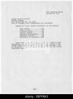 Dieser Abschnitt des Berichts von Paul L. Smithers aus dem Jahr 1927 behandelt die Outreach-Programme des Extension Service, die darauf ausgerichtet waren, die lokale Landwirtschaft zu verbessern und Landwirte in neue landwirtschaftliche Praktiken im Fremont County zu Schulen. Stockfoto