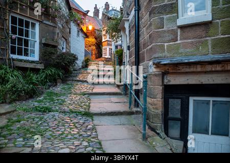Abend in Robin Hood's Bay, North Yorkshire, England. Stockfoto