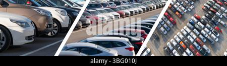 Ein paar Bilder mit vielen Autos. Verkaufsbanner für Fahrzeuge. Stockfoto