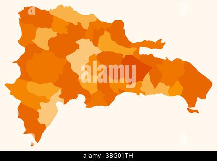 Karte der Dominikanischen Republik mit Regionen. Nur eine einfache Ländergrenzkarte mit regionaler Aufteilung. Orangefarbene Farbpalette. Stock Vektor