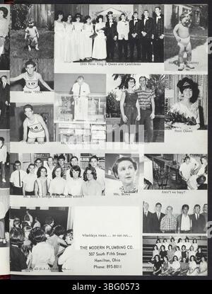 Eine Seite aus „The Trojan“, dem Jahrbuch der Trenton High School 1965, mit Bildern der Schülerschaft, der Fakultät und der wichtigsten Schulveranstaltungen, die einen umfassenden Überblick über die Schulgemeinschaft während des akademischen Jahres bieten. Stockfoto