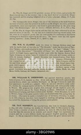 Das 7. Mai 1895 Music Festival in Indianapolis zeigte den Maennerchor und zeigte die Talente der deutsch-amerikanischen Gemeinschaft. Diese kulturelle Feier beinhaltete Vokal- und Instrumentalmusik von lokalen Gruppen und Künstlern. Stockfoto