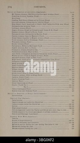 Seite 307 des Jahresberichts der Stadt Columbus 1895-1896 enthält detaillierte Einnahmen und Ausgaben und gibt einen finanziellen Überblick über die Stadt für das Jahr 1896. Stockfoto