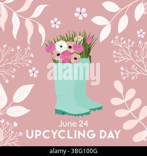 Upcycling-Tag. Set von Upcycling-Elementen. Handgefertigte und selbstgebaute Zweitverwendung. Ökologischer, vernünftiger Konsum und nachhaltiges Lebenskonzept. Handgezeichnet Stock Vektor