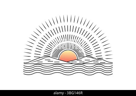 Sonnenuntergang durchgehende, einzeilige Zeichnung der wunderschönen Landschaft Stock Vektor
