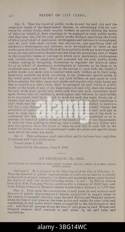Jahresbericht der Stadt Columbus von 1895 bis 1896, in dem Finanzeinnahmen und -Ausgaben für den Finanzzeitraum dokumentiert werden. Stockfoto