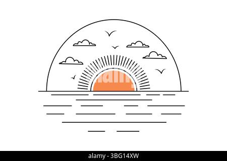Sonnenuntergang durchgehende, einzeilige Zeichnung der wunderschönen Landschaft Stock Vektor