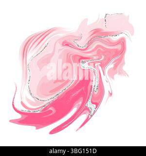 Abstrakte Färbung mit Silberlinien und Spritzern in fließender Kunsttechnik Stockfoto