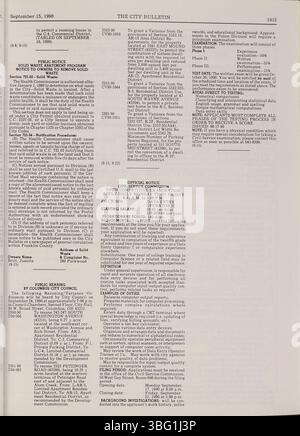 Diese Ausgabe 1990 des Columbus City Bulletins enthält Updates zu stadtratsbeschlüssen, Verordnungen, öffentlichen Dienst, Kaufklagen und Werbung für Angebote und Angebote. Stockfoto