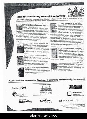 Auf dieser Seite finden Sie eine Sammlung von Pressemitteilungen von *CML in the News* vom Mai 2004, in denen Bibliotheksprogramme, Schließungen und Akquisitionen detailliert beschrieben werden. Diese Veröffentlichungen wurden an lokale Columbus-Medien verteilt, um die Öffentlichkeit auf dem Laufenden zu halten. Stockfoto