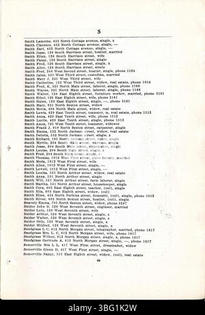 Das 1911 Rushville City- und Telefonverzeichnis bietet eine umfassende Liste der lokalen Unternehmen, Kirchen und öffentlichen Dienstleistungen. Es enthält auch Anzeigen und eine kurze Geschichte der öffentlichen Schule und ausgewählter Kirchen in der Gegend. Stockfoto