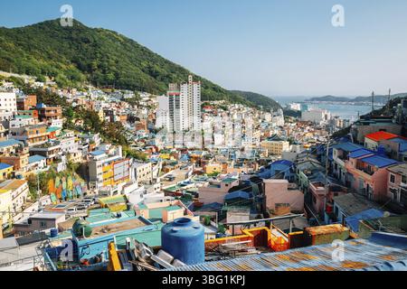 Panoramablick auf das Gamcheon Kulturdorf in Busan, Korea Stockfoto