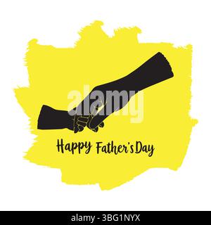 Vater hält die Hand des Kindes – Happy Father's Day Silhouette auf gelbem Pinselhintergrund Stock Vektor