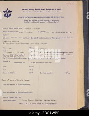 Dieser Band von 1943 setzt die Bemühungen fort, die Grabstätten des Krieges der 1812 Soldaten in Ohio zu identifizieren. Es liefert umfassende Aufzeichnungen über die Grabstätten für Soldaten im ganzen Staat. Stockfoto