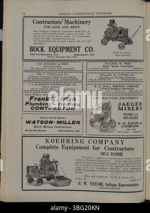 Diese Ausgabe des Indiana Construction Recorders vom 28. Mai 1927 enthält Informationen von der Indiana Society of Architects, Bauunternehmerverbänden, preisgekrönten Projekten, Baumaterialien und Anzeigen. Stockfoto