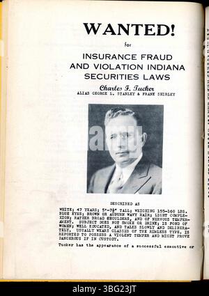 Die Ausgabe des Indiana Law Enforcement Digest vom März 1940 beleuchtet die Rolle der Indiana State Police, die verschiedenen Büros unter ihrer Gerichtsbarkeit, Kriminalstatistiken und Listen gesuchter Personen. Sie liefert wertvolle historische Daten über die Strafverfolgungsmaßnahmen in Indiana. Stockfoto