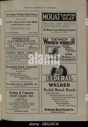 Der Indiana Construction Recorder vom 21. Mai 1927 ist die offizielle Publikation der Indiana Society of Architects. Es umfasst Bauverbände, Baumaterialien und Werbung für vergebene Aufträge und Bauprojekte im gesamten Bundesstaat. Stockfoto