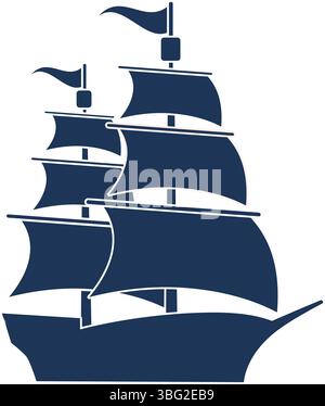 Abbildung des alten Versandvektors. Piraten. Segelschiff. Antikes Schiff. Seefahrt. Seetransport. Seefahrt Stock Vektor