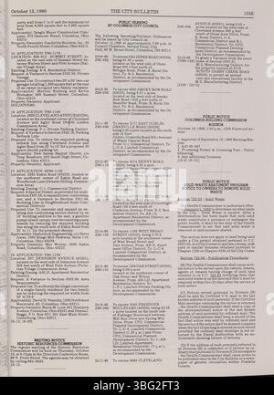 Das Columbus City Bulletin von 1990 enthält stadtratsverfahren, Verordnungen, Beschlüsse, Aktualisierungen des öffentlichen Dienstes und Aktivitäten des Kaufausschusses sowie Werbung für öffentliche Angebote und Angebote. Stockfoto