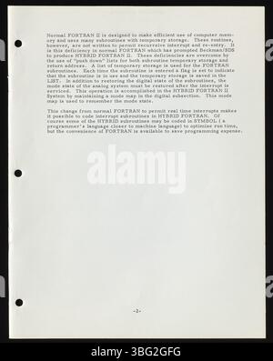 Um 1964 Dokumentation für das Beckman/SDS Hybrid Fortran II System, das einen Beckman 2200 Analog Computer und SDS 920 Digital Computer mit der Fortran Programmiersprache kombinierte. Stockfoto