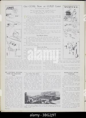 Band 6 des Jeffrey Service vom September 1919 bis August 1920 konzentriert sich auf die Bergbauaktivitäten der Jeffrey Company, die Gemeindeaktivitäten und das Leben der Mitarbeiter. Es enthält Artikel über vom Unternehmen gesponserte Veranstaltungen wie Sport und gesellschaftliche Zusammenkünfte. Die Zeitschrift bietet auch detaillierte Informationen über Mitarbeiter, die im Ersten Weltkrieg tätig waren. Die Publikation ist mit Fotos der Anlage, der Ausrüstung und der Mitarbeiter illustriert und bietet wertvolle Einblicke in das Unternehmen und seine Belegschaft. Stockfoto