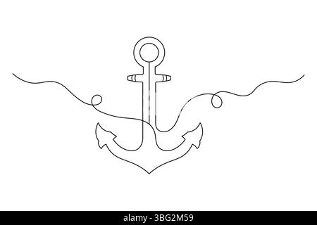Minimalistische Durchgehende Einzeilige Ankerzeichnung Nautische Kunst Design Illustration. Vektor Stock Vektor