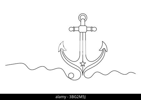 Minimalistische Durchgehende Einzeilige Ankerzeichnung Nautische Kunst Design Illustration. Vektor Stock Vektor