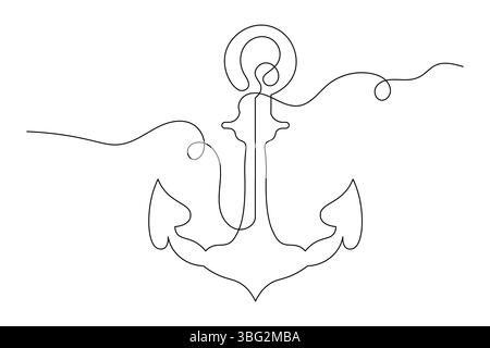Minimalistische Durchgehende Einzeilige Ankerzeichnung Nautische Kunst Design Illustration. Vektor Stock Vektor