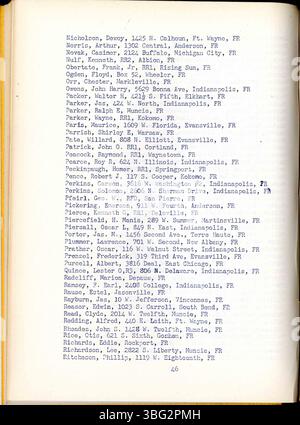 Diese Ausgabe des Indiana Law Enforcement Digest vom März 1940 enthält Details über die Operationen der Indiana State Police, verschiedene Büros innerhalb des Ministeriums, statistische Daten und Profile gesuchter Personen. Sie spiegelt die Arbeit und den Schwerpunkt der Strafverfolgungsbehörden während dieses Zeitraums wider. Stockfoto