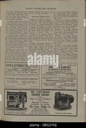 Der Indiana Construction Recorder vom 28. Mai 1927 bietet aktuelle Informationen zu Bauverbänden, Anzeigen für Bauunternehmer, Informationen zu Baumaterialien und vergebenen Bauaufträgen in Indiana. Stockfoto