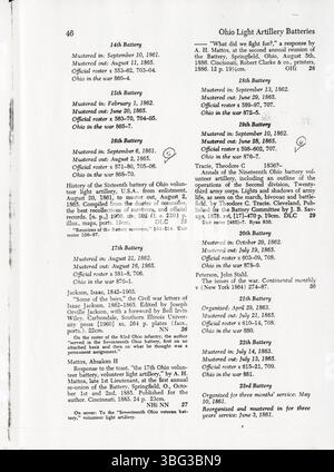 Diese Liste aus dem Jahr 2000 beschreibt die Geschichte des Bürgerkriegs, die in der State Library of Ohio auf Mikrofilm verfügbar ist, einschließlich Informationen über Bestände und Transfers an die Columbus Metropolitan Library im Jahr 2008. Stockfoto