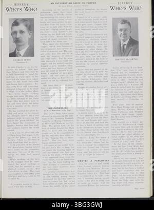 Band 6 des Jeffrey Service (1919-1920) enthält Artikel über Bergbauausrüstung, soziale Aktivitäten des Unternehmens und Fotos von Mitarbeitern und ihren Familien. Der Newsletter behandelt auch die Beteiligung des Unternehmens am Ersten Weltkrieg und hebt die Mitarbeiter hervor, die sich für die Teilnahme entschieden haben. Es bietet einen Einblick in die lokale Geschichte von Columbus und bietet nützliche Informationen für genealogische Forscher und Historiker. Stockfoto