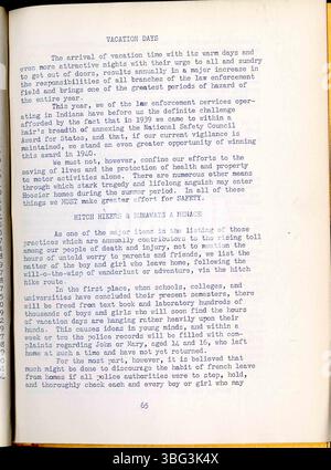 Diese Ausgabe des Indiana Law Enforcement Digest vom März 1940 enthält detaillierte Berichte über die Arbeit der Indiana State Police. Der Digest enthält statistische Informationen über Strafverfolgungsmaßnahmen und eine Liste der gesuchten Personen. Stockfoto