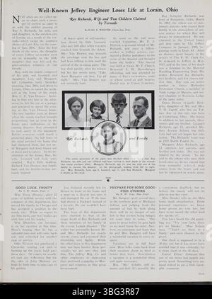 Jeffrey Service, Volume 10, bietet von September 1923 bis August 1924 eine Momentaufnahme der Geschichte der Jeffrey Company und deckt Mitarbeiteraktivitäten, Bergbauausrüstung und gesellschaftliche Veranstaltungen ab. Es enthält auch umfangreiche Berichte über den Ersten Weltkrieg, mit Artikeln und Fotos, die Mitarbeiter dokumentieren, die dienten, sowie gesellschaftliche Ereignisse wie Tänze und Picknicks. Stockfoto