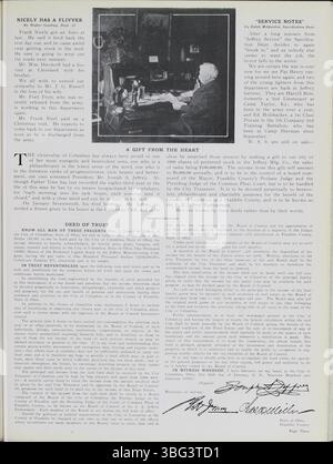 Jeffrey Service Volume 5, von September 1918 bis August 1919, ist ein vom Unternehmen veröffentlichter Newsletter mit Artikeln über die Jeffrey Company und ihre Bergbauausrüstung. Es umfasst Informationen über Mitarbeiter auf verschiedenen Ebenen, tägliche Nachrichten, organisierte Sportarten, Freizeitgruppen und gesellschaftliche Veranstaltungen wie Partys und Musikveranstaltungen. Die Publikation enthält Fotos und Zeichnungen der Anlage, der Ausrüstung, der Arbeiter und ihrer Familien. Es enthält auch Nachrichten aus dem Ersten Weltkrieg und Angestellte, die sich für das Unternehmen und Columbus als historische Ressource einsetzten. Stockfoto