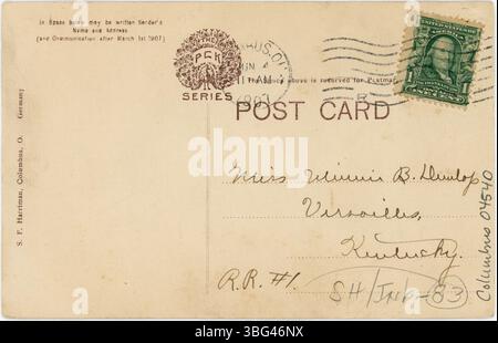 Diese schwarz-weiße Postkarte zeigt das Büro des Gouverneurs im Ohio Statehouse in Columbus, Ohio, mit der historischen Architektur des State Capitol Building. Stockfoto