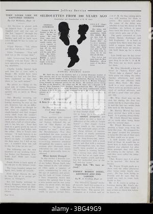 Von September 1916 bis August 1917 enthielt der Jeffrey Service-Newsletter Artikel über die Jeffrey Company, Bergbaumaschinen und Mitarbeiternachrichten. Sie dokumentierte Sport, Freizeitgruppen und gesellschaftliche Zusammenkünfte wie Partys und Tänze. Fotos und Zeichnungen zeigen die Anlage, die Ausrüstung, die Arbeiter und ihre Familien. Der Newsletter enthält eine umfassende Berichterstattung über Neuigkeiten aus dem Ersten Weltkrieg und Mitarbeiter, die sich für das Studium der Unternehmensgeschichte und der Kolumbus-Genealogie entschieden haben. Stockfoto