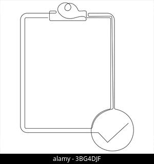 Durchgehende einzeilige Zwischenablage mit minimalistischer Vektorillustration der Checkliste Stock Vektor