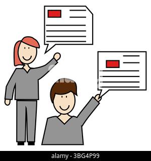 Symbol für Kommunikationsmitarbeiter. Sprechblasenzeichen. Roter quadratischer Akzent. Vektor-Chat-Symbol. Stock Vektor