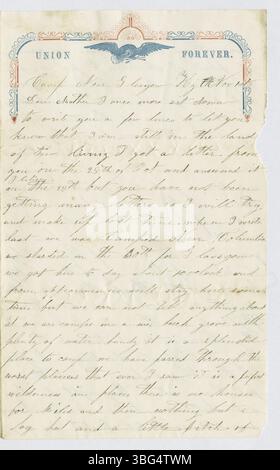 Ein Brief von Joseph Aplin Martin an Eleanor Kelley vom 1. November 1862, in dem er eine persönliche Perspektive auf den Bürgerkrieg und Einblicke in die Kriegskommunikation gibt. Stockfoto