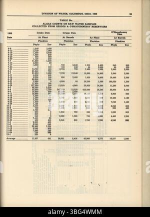 Diese Seite aus dem Jahresbericht 1969 der Stadt Columbus enthält Finanzdaten zu Einnahmen und Ausgaben sowie aktuelle Informationen vom City Treasurer, City Clerk und Committee of Ways and Means. Stockfoto