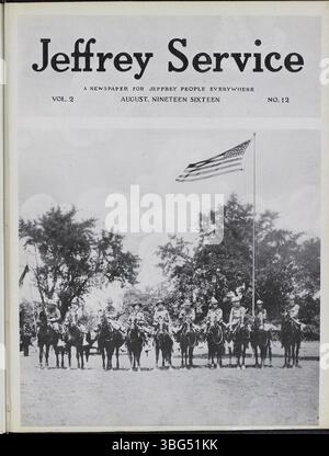 Der Newsletter „Jeffrey Service“ wurde von 1914 bis 1916 veröffentlicht und behandelt die Aktivitäten der Jeffrey Company, einschließlich Bergbauausrüstung und Mitarbeitergeschichten. Der Newsletter konzentrierte sich auch auf gesellschaftliche Veranstaltungen wie Tänze und Picknicks, mit Abschnitten zum Ersten Weltkrieg und zur Einstellung von Mitarbeitern. Stockfoto