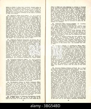 Auf dieser Seite finden Sie Bestimmungen der Kraftfahrzeuggesetze von Indiana aus dem Jahr 1937, einschließlich Fahrzeugregistrierung, Zulassung, Straßenschilder und einen Abschnitt mit allgemeinen Fakten und einem Index. Stockfoto