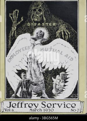 Das Jeffrey Service Volume 6, das von September 1919 bis August 1920 abdeckt, enthält Artikel über die Jeffrey Company, Bergbauausrüstung und Mitarbeiter des Unternehmens. Die Zeitschrift zeigt organisierte Sportveranstaltungen, gesellschaftliche Veranstaltungen und Aktivitäten für Arbeiter. Es enthält zahlreiche Fotografien und Illustrationen der Anlage, der Ausrüstung, der Arbeiter und ihrer Familien, zusammen mit Berichten über den Ersten Weltkrieg und die Mitarbeiter, die sich dazu gemeldet haben. Diese Quelle ist wertvoll für die Erforschung der lokalen Geschichte und Genealogie. Stockfoto
