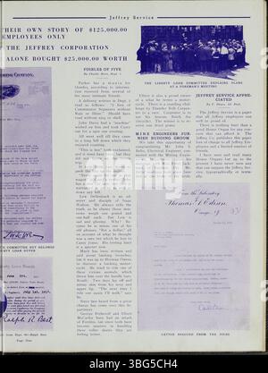 In diesem Band des Jeffrey Service Newsletters, der von September 1916 bis August 1917 abdeckt, werden die Beiträge des Unternehmens zum Bergbau, zum Mitarbeiterleben und zu Gemeindeveranstaltungen vorgestellt. Mit Fotografien und Artikeln erhalten Sie Einblicke in die Unternehmenskultur, soziale Zusammenkünfte und das Privatleben der Mitarbeiter. Zu den Themen gehören Kriegsbemühungen, Freizeitaktivitäten und soziale Programme für Mitarbeiter. Stockfoto