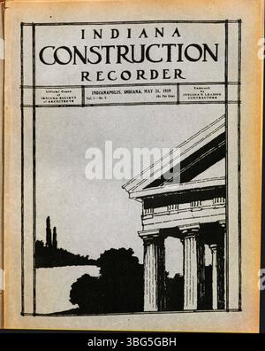 Diese Ausgabe des Indiana Construction Recorders vom 31. Mai 1919 ist eine offizielle Publikation der Indiana Society of Architects. Sie enthält Informationen über Bauverbände, Materialien, Lieferungen und Einzelheiten zu vergebenen Aufträgen und Projekten. Stockfoto