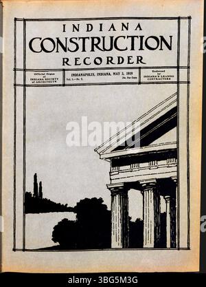Der Indiana Construction Recorder vom 3. Mai 1919 ist die offizielle Publikation der Indiana Society of Architects. Sie informiert über Bauverbände, Baumaterialien, Lieferungen, Werbung und vergebene Aufträge in Indiana. Stockfoto