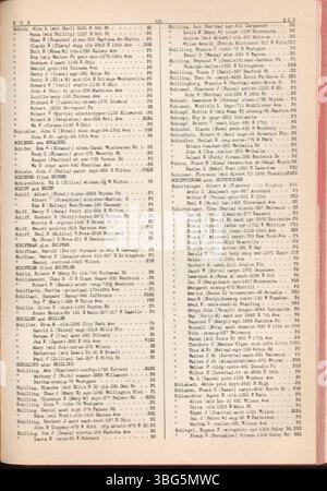 Die 1942-1943 erschienene Ausgabe des Roten Buches enthält eine Gutschrift für Einwohner des Franklin County, Ohio. Sie listet Namen, Berufe, Adressen und Bonitätsbewertungen für Einzelpersonen auf, die während dieses Zeitraums Kredite von Filialen oder Kreditinstituten beantragen. Stockfoto