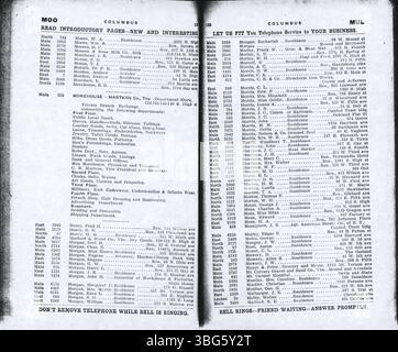 Diese Seite aus dem Telefonverzeichnis der Columbus Central Union 1908 enthält eine Mischung aus Geschäfts- und Wohnaufträgen von Columbus, Grove City, Hilliard, Linden und Westerville. alphabetisch organisiert. Stockfoto