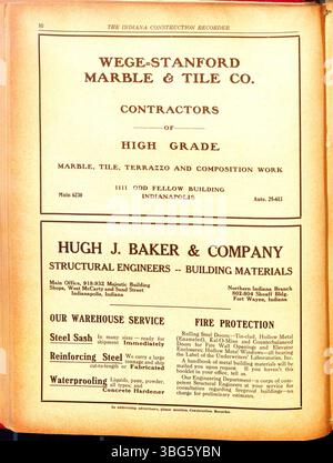 Der Indiana Construction Recorder vom 24. Mai 1919 enthält wertvolle Informationen über die Bauindustrie in Indiana und konzentriert sich auf Bauverbände, Materialien und Auftragsvergabe. Stockfoto